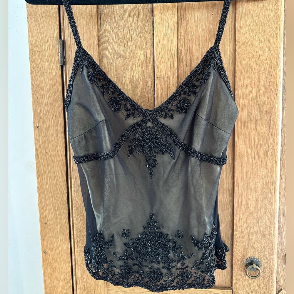 Scala Hand Beaded Silk Top, size L